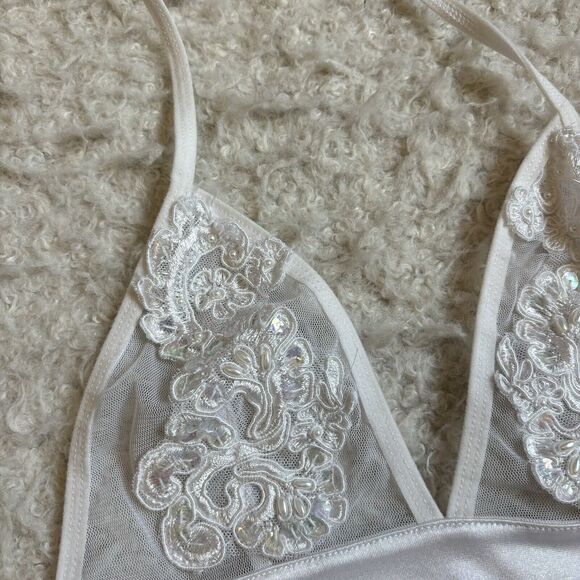 Shirley Of Hollywood Women’s Large White Lingerie Dress Sheer Beaded Adjustable - Picture 10 of 10